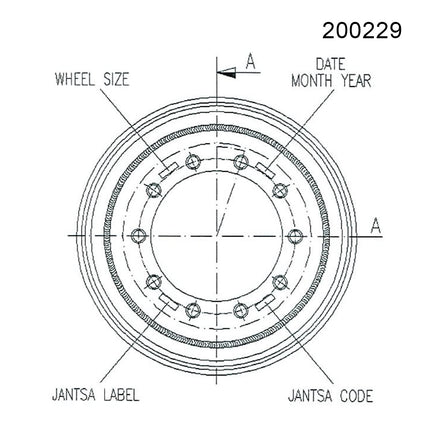20.00 X 22.5 Jantsa Scheibenrad Nr:200229 10/335/281/ET0/A3 27V-1 silber 65 km/h