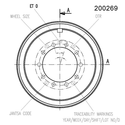 20.00 X 26.5 Jantsa Scheibenrad Nr:200269 10/335/281/ET0/A3 27V-1 silber 65 km/h, VS