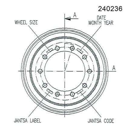 24.00 X 22.5 Jantsa Scheibenrad Nr:240236 10/335/281/ET-50/B3 27V-2 silber 65 km/h