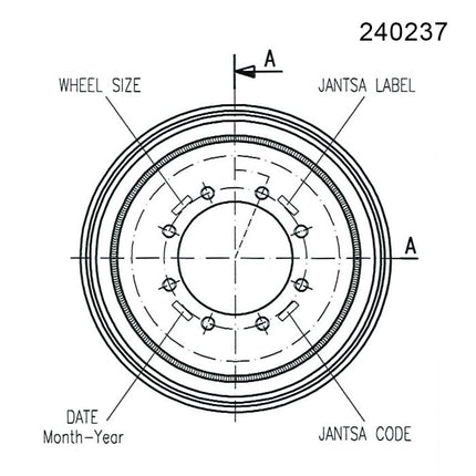 24.00 X 22.5 Jantsa Scheibenrad Nr:240237 8/275/221/ET-50/B2 21,5V-2 silber