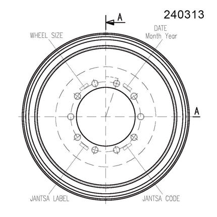 24.00 X 30.5 Jantsa Scheibenrad Nr:240313 10/335/281/ET-50/A3 27V-1 silber 65 km/h