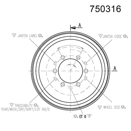 7.50 X 19.5 Jantsa Scheibenrad Nr:750316 S= 12 mm 6/205/161/ET0/21,5 r16-1  silber