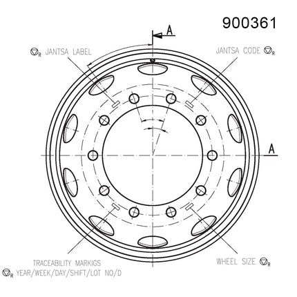 9.00 X 22.5 Jantsa Scheibenrad Nr:900361 10/335/281/ET162 26ZYL 100 Km/h HMA 175